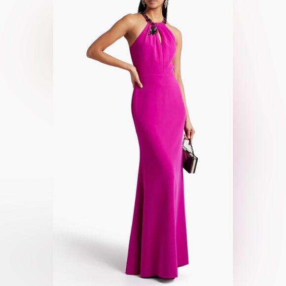 Marchesa Notte Women's Purple Embellished Pleated Crepe Gown - Picture 1 of 4